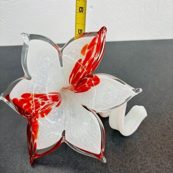 VTG MURANO Art Glass Flower Decor Art Orange & White Spiral Stem Hand blown - Picture 8 of 8